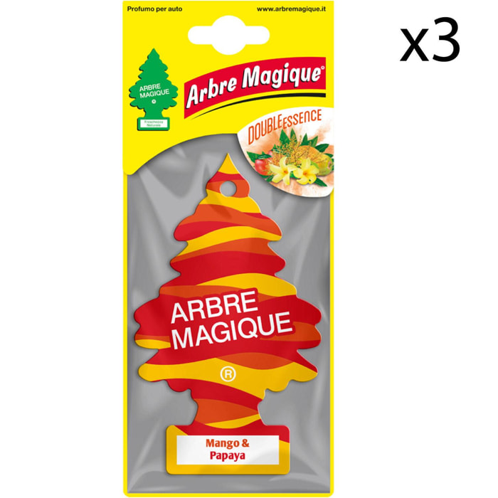 3x Arbre Magique Double Essence Profumatore Solido per Auto Fragranza Mango e Papaya