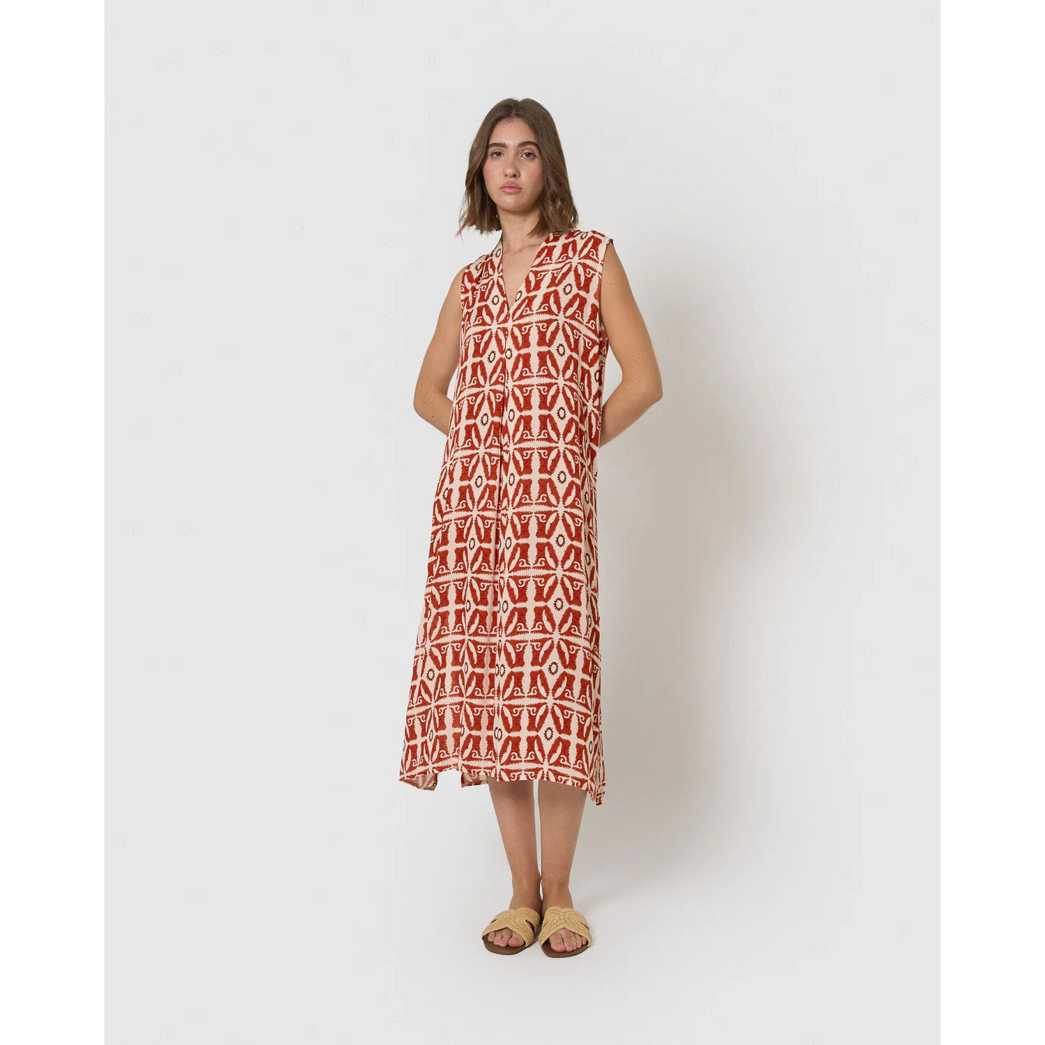 Vestido midi bambula detalles plisados catania teja