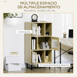 HOMCOM Estantería Librería Armario de Libros Vitrina con 3 Puertas de Vidrio Almacenamiento Abierto y Patas de Acero para Salón Oficina Estudio 60x40x120 cm Natural