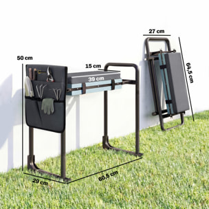 Taburete de Jardín Plegable con Almohadilla de Espuma EVA, Asiento de Jardín Portátil con Bolsa para Herramientas, Patas Extensibles, Carga 150kg, Regalo para Jardineros Ancianos, Gris Oscuro