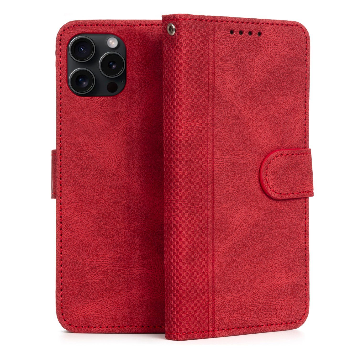 Custodia in similpelle antiurto stile libro per iPhone 12 Pro Max. Portacarte interno, cinturino da polso removibile.