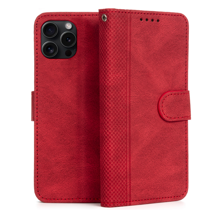 Custodia in similpelle antiurto stile libro per iPhone 12 Pro Max. Portacarte interno, cinturino da polso removibile.