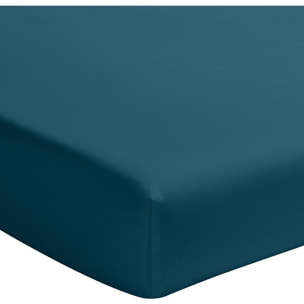 Drap Housse - Bonnet 30cm 100% Percale De Coton Lavé Bleu Impérial
