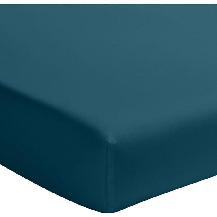 Drap Housse - Bonnet 30cm 100% Percale De Coton Lavé Bleu Impérial
