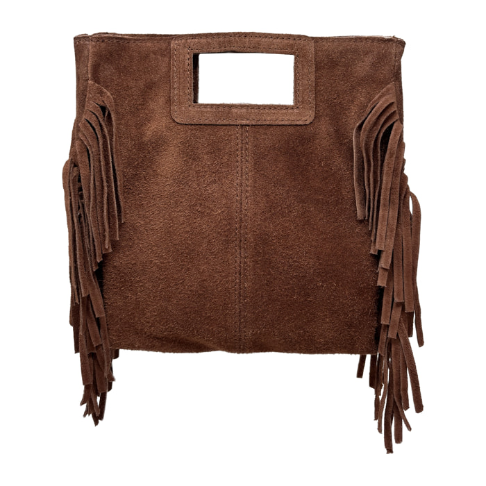 Borsa a Mano in Vera Pelle Scamosciata con Frange Made in Italy