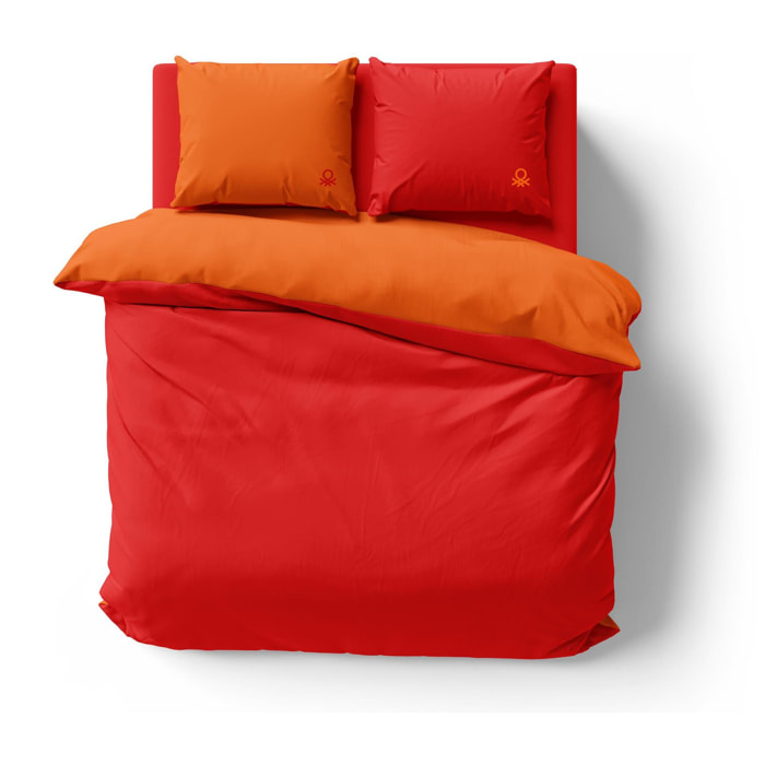 Set de cama 150 - 160 cm 100% algodón - funda nórdica reversible 200x220 + sábana bajera 150 - 160x200+30cm + 2x funda de almohada 50x70cm - rojo y naranja rainbow benetton