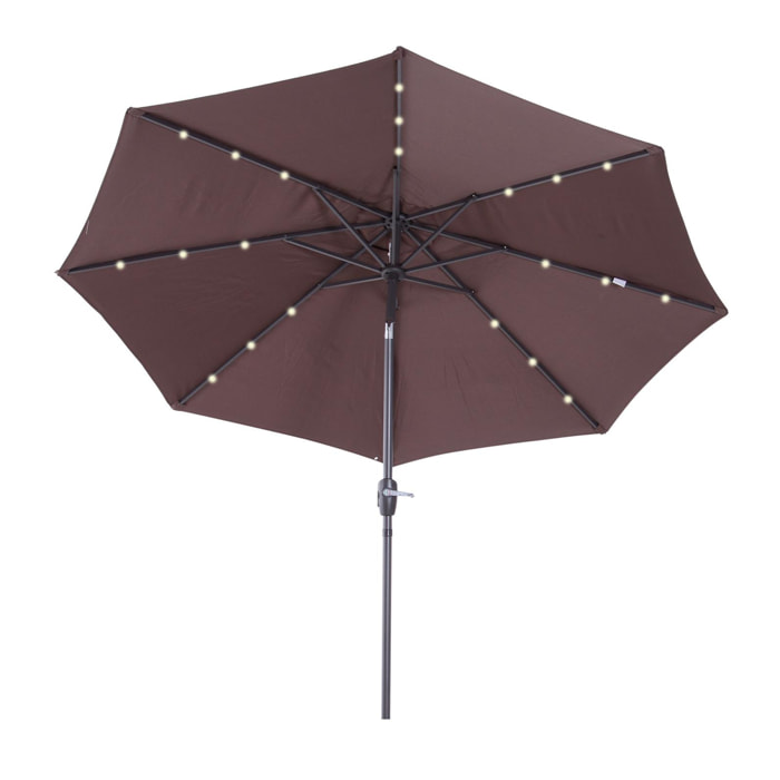 Parasol lumineux octogonal inclinable Ø 2,75 x 2,33 m parasol LED solaire métal polyester haute densité 180 g/m² chocolat