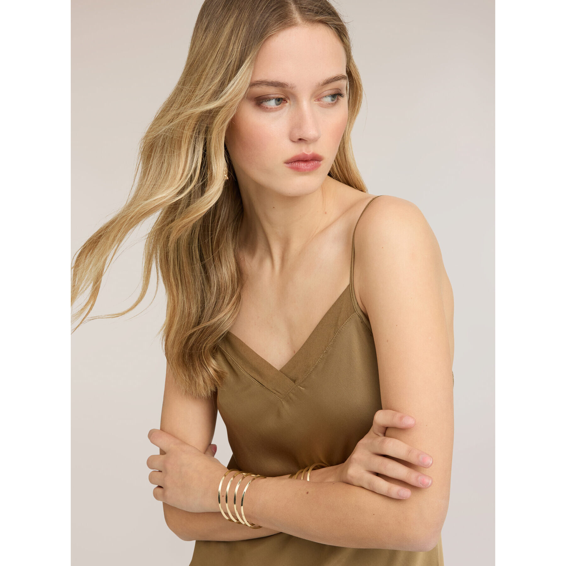 Motivi - Vestito lungo lingerie in raso - Verde militare
