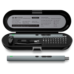 Destornillador eléctrico 33 en 1 con giro bidireccional, luces de trabajo, puntas magnéticas, 200rpm y batería de 350mAh.