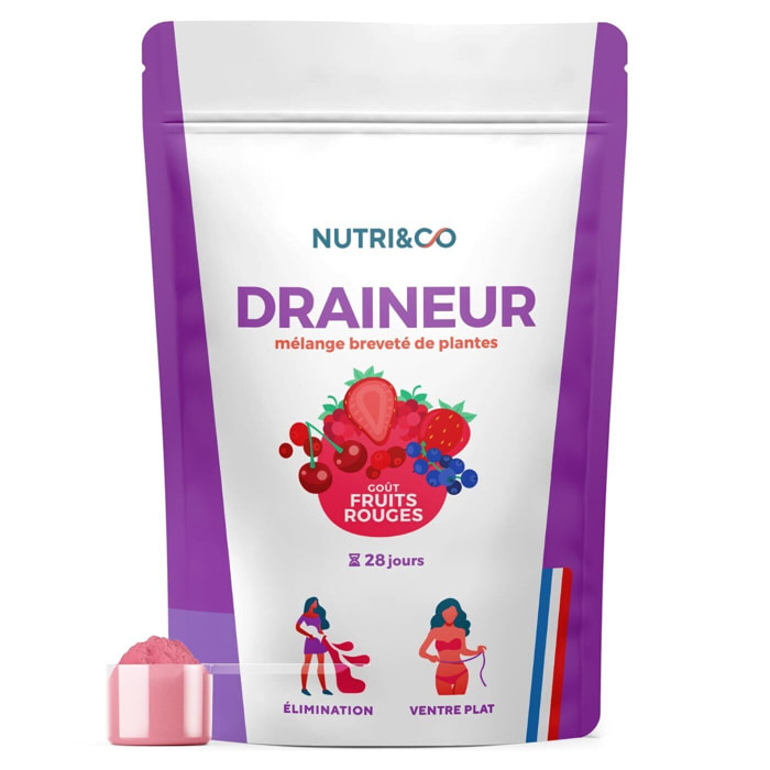 Nutri&Co Draineur Rétention d’Eau aux Extraits de Plantes Breveté - Goût Fruits Rouges 100g Vegan