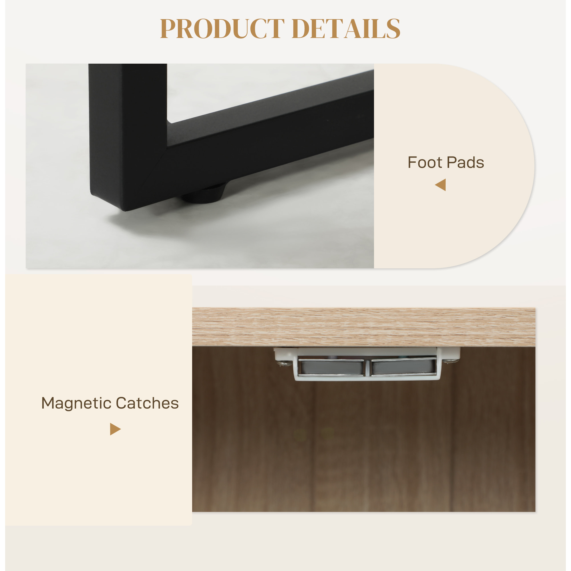 Aparador de 3 Puertas con Diseño Chevron, Aparador de Salón con Estantes Ajustables, Patas de Acero, para Cocina, Entrada, Dormitorio, Roble, 108x40x80 cm