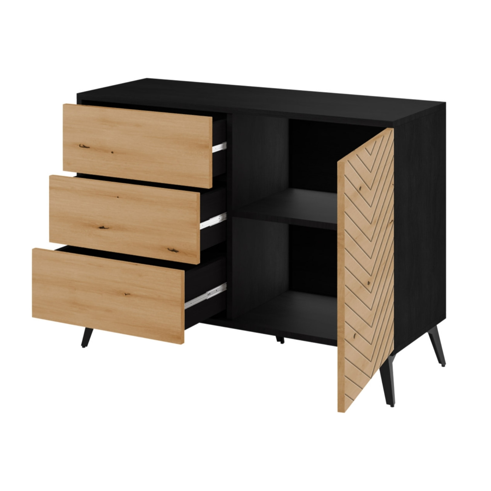 Peter - buffet bas - bois et noir - 104 cm - style industriel - Bois / Noir