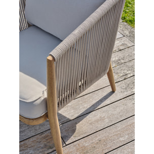 IBARRA - Salon bas de jardin 5 pl en aluminium imitation bois et corde tissée