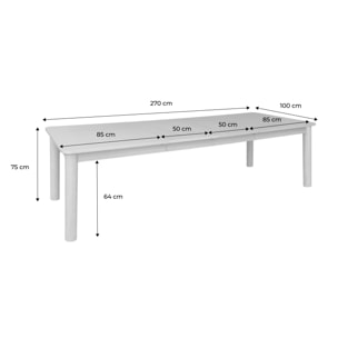 Table à manger rectangulaire extensible bois d'hévéa et placage chêne naturel 6 à 10 places - 170-270cm - Solene