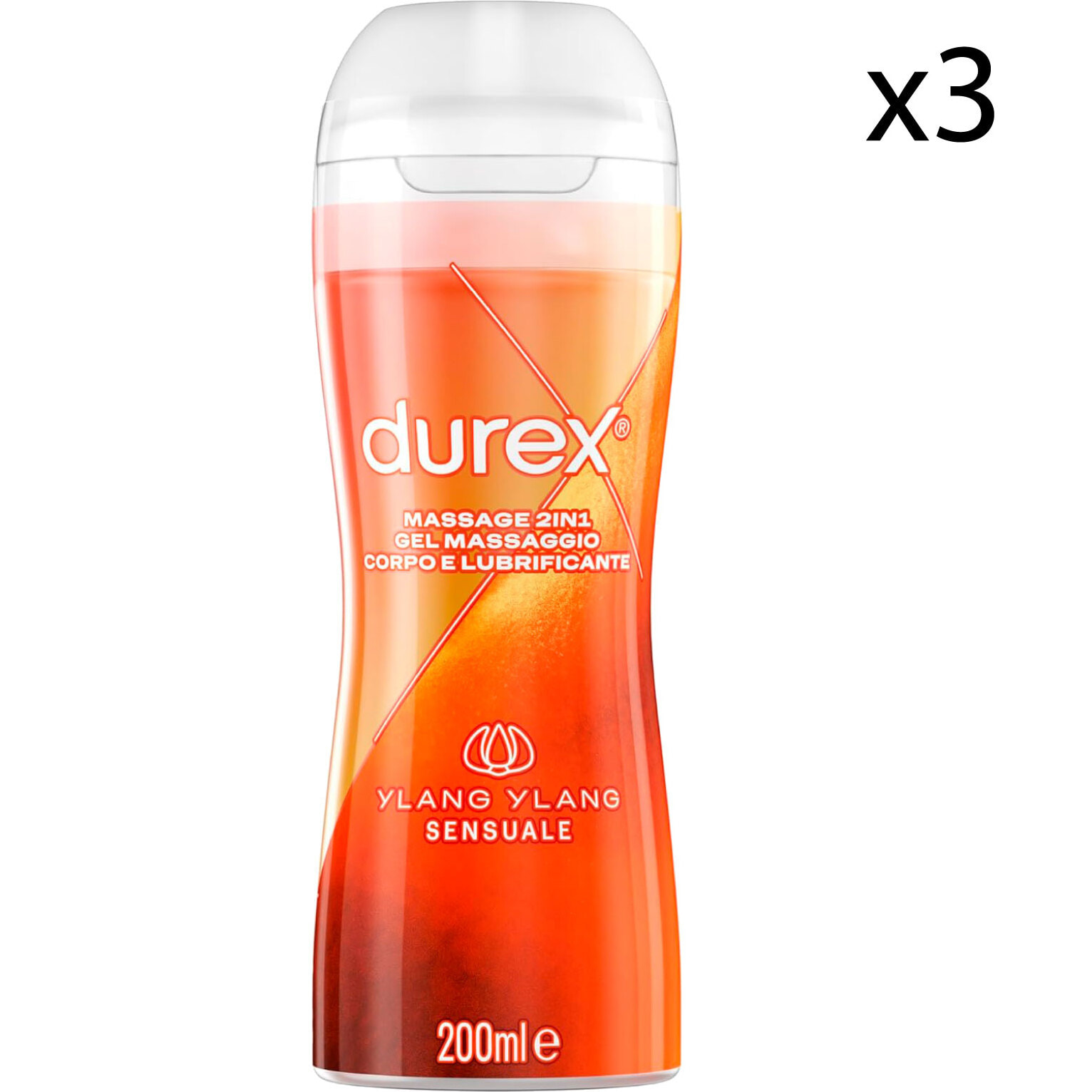 3x Durex Massage 2in1 Sensual con Ylang Ylang Gel Massaggi + Lubrificante Intimo - 3 x 200ml