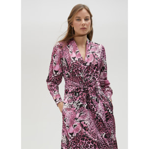 Vestito Camicia Animalier Fucsia