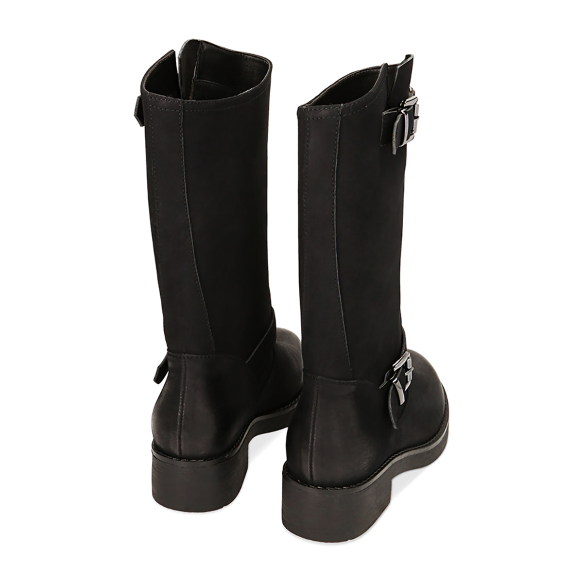 Botines de moto de motociclista nubuck negros, tacón de 4,2 cm