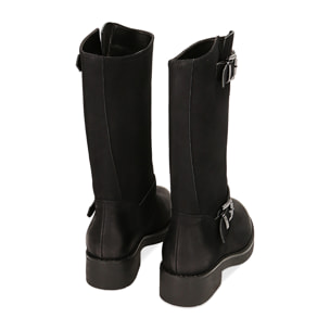 Botines de moto de motociclista nubuck negros, tacón de 4,2 cm