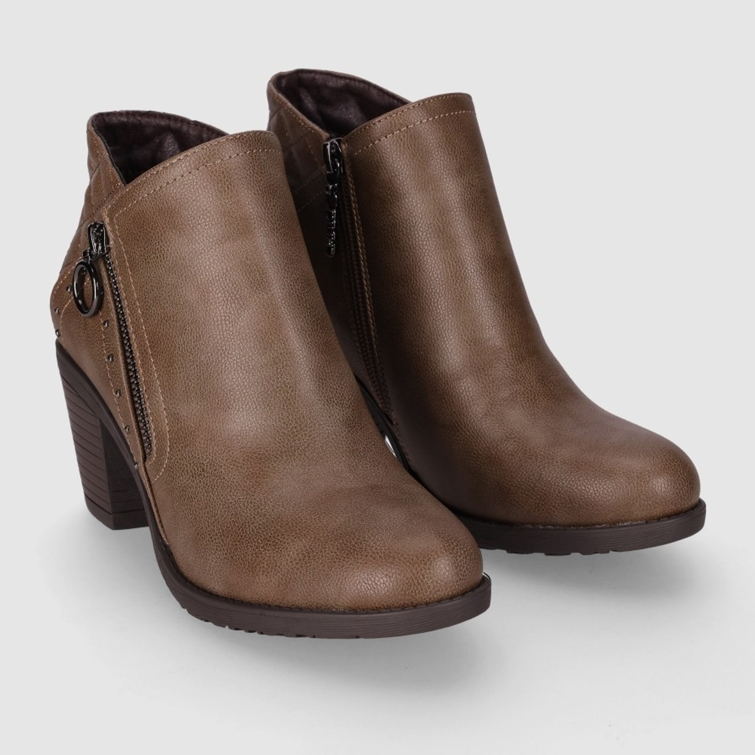 Botines de Piel Sintética - Taupe - Tacón: 7 cm