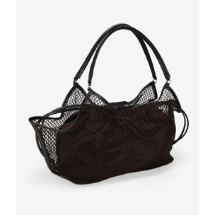 Bolso de hombro marrón de malla