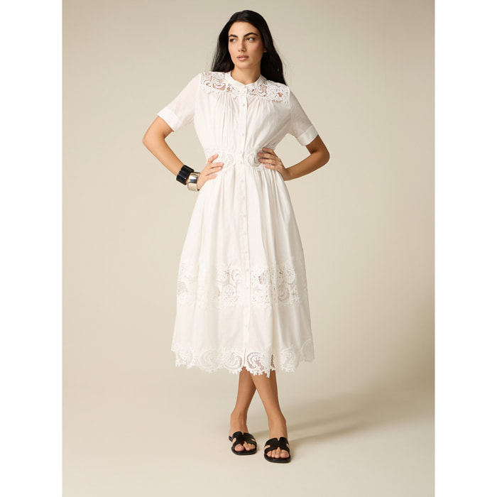 Oltre - Vestido camisero de algodón con encaje - Blanco