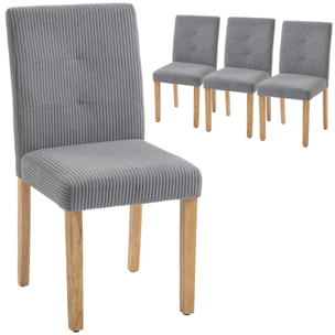 Pack de 4 Sillas de Comedor, Sillas de Cocinas Modernas, Respaldo Alto, Tapizadas en Pana, Asiento Acolchado, Patas de Madera, para Salón, Gris