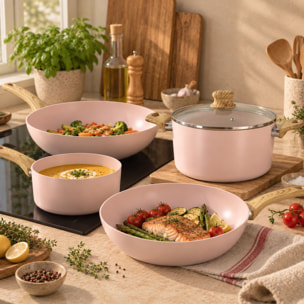 Batterie de cuisine 7 pièces en céramique rose - tous feux COLORAMA
