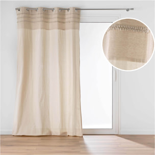 Rideau à œillets en poly-coton avec bande brodée - Naturel