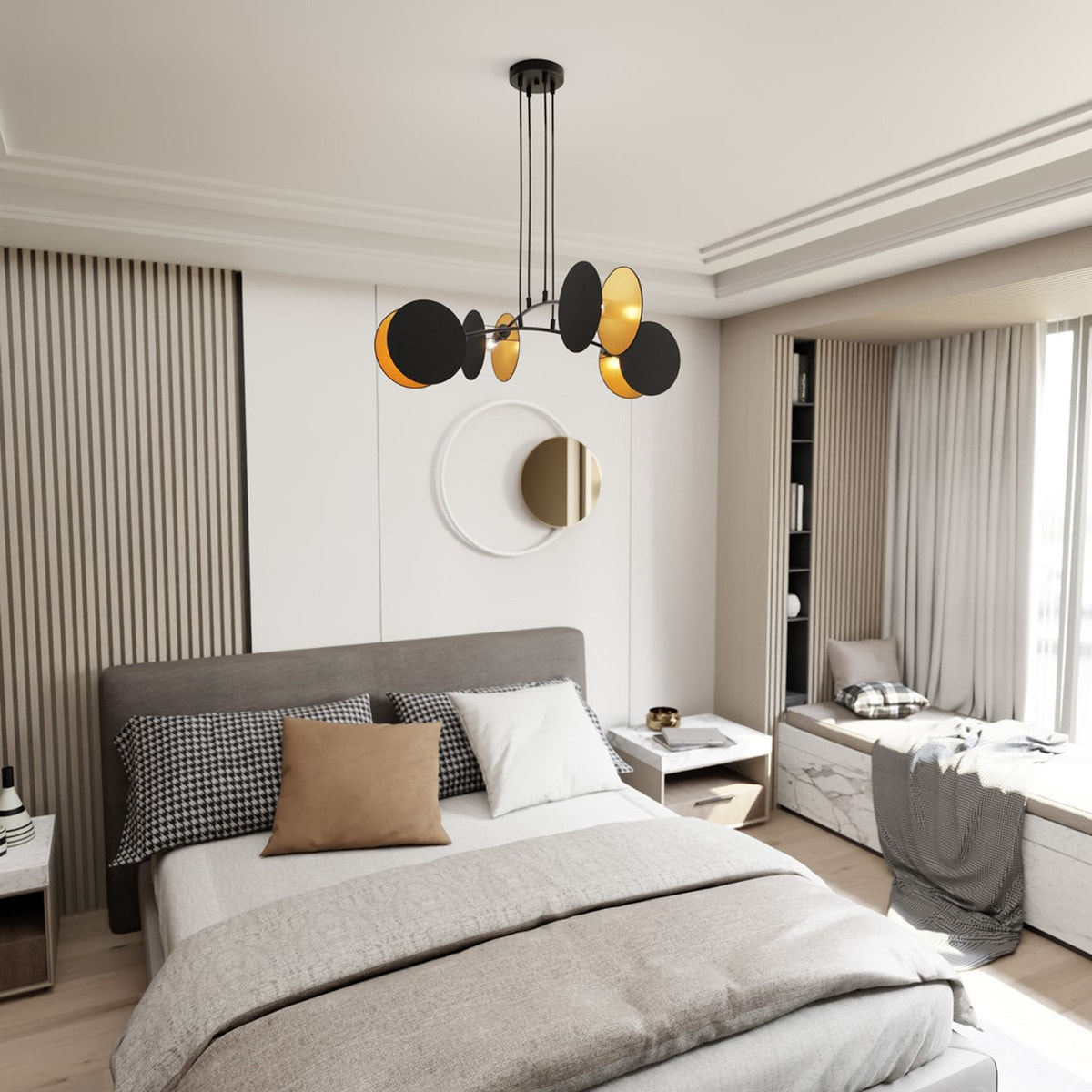 Lampada a sospensione MOTIF in acciaio nero e oro