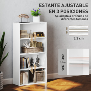 Librería de 4 Niveles Estantería de Libros con 2 Estantes Ajustables para Sala de Estar Oficina Dormitorio 60x24x115,5 cm Blanco
