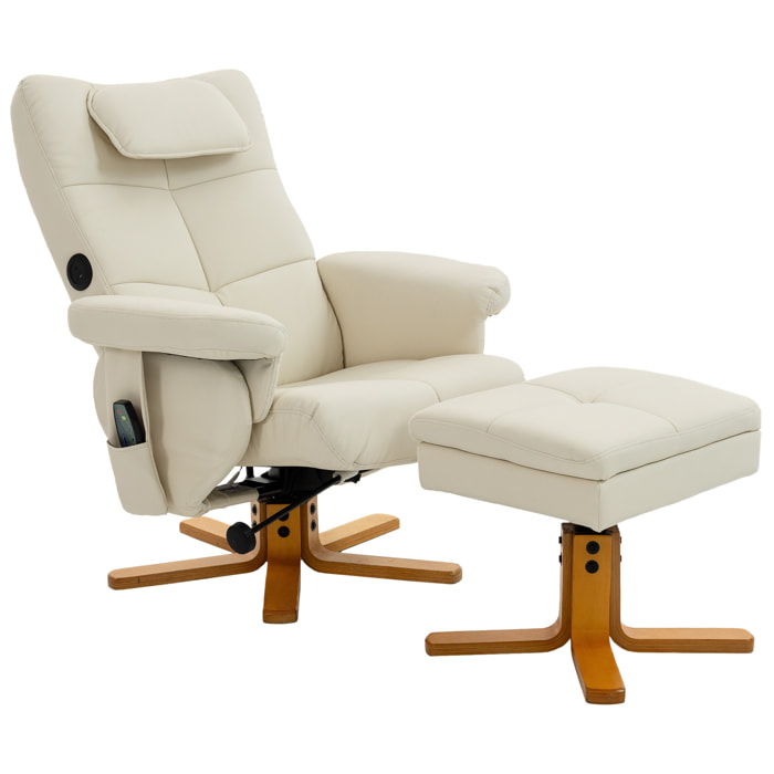 Ensemble fauteuil massant repose-pieds design Chesterfield - inclinable - coffre - tétière - blanc cassé