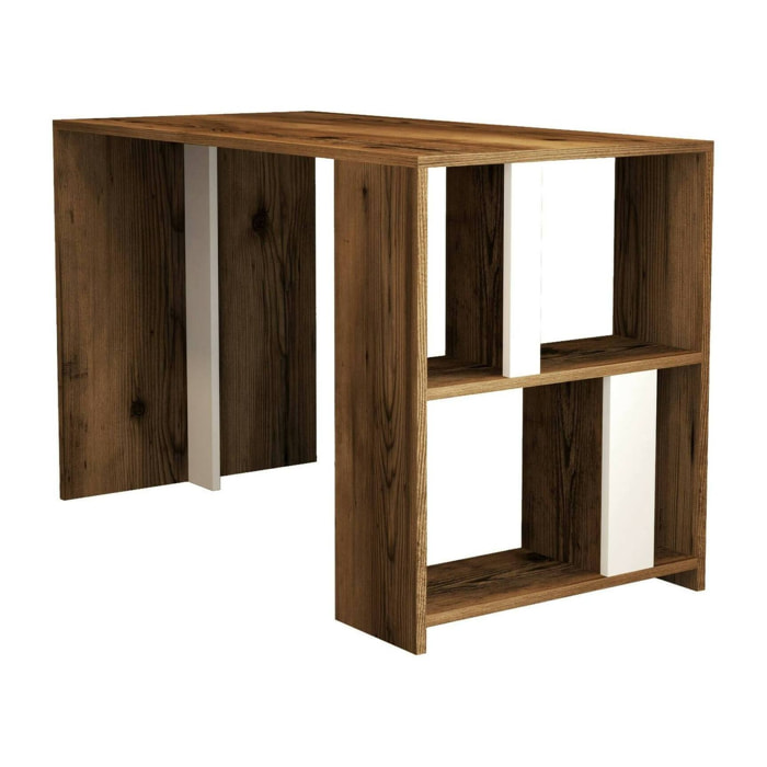 Scrivania Bising, Scrittoio multiuso, Tavolo per ufficio porta PC, Piano di lavoro, 120x60h75 cm, Noce e Bianco