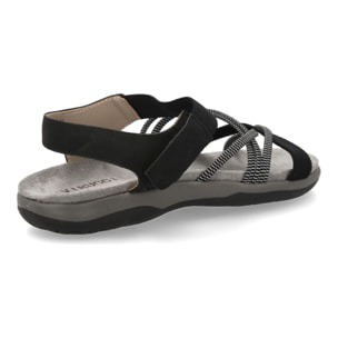 Sandalias planas de mujer diseño moderno, comodas con cierre de cierre autoadherente y con tiras elasticas cruzadas