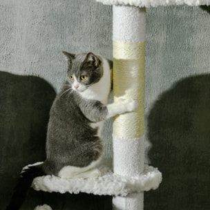 Árbol para Gatos de Suelo a Techo de 225-255 cm Torre para Gatos de Suelo a Techo Ajustable en Altura con 3 Plataforma de Forma de Nube Postes Rascadores y 2 Bolas 48x32x225-255 cm Blanco