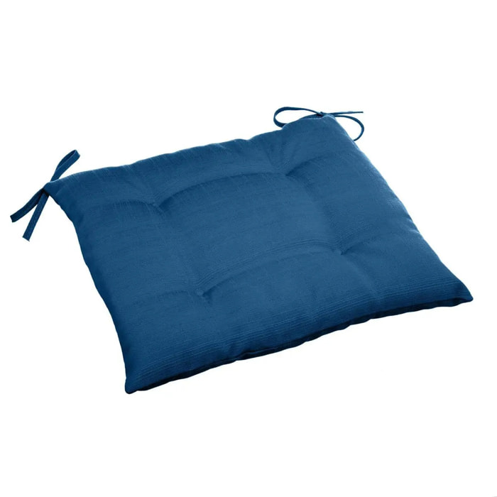Galette de chaise carrée 4 points "Korai" bleu indigo 40x40x4cm en polyester