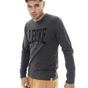 T-shirt da uomo in cotone elasticizzato a manica lunga con logo grande "Basic"