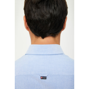 Camicia Uomo 1 Bottone Button Down Slim Oxford Lavato Unito Bluette