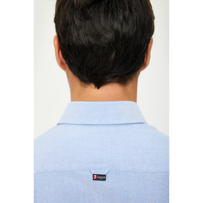 Camicia Uomo 1 Bottone Button Down Slim Oxford Lavato Unito Bluette