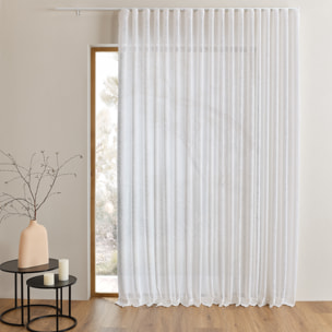 Kit rail extensible + Voilage poly-lin wave - Blanc