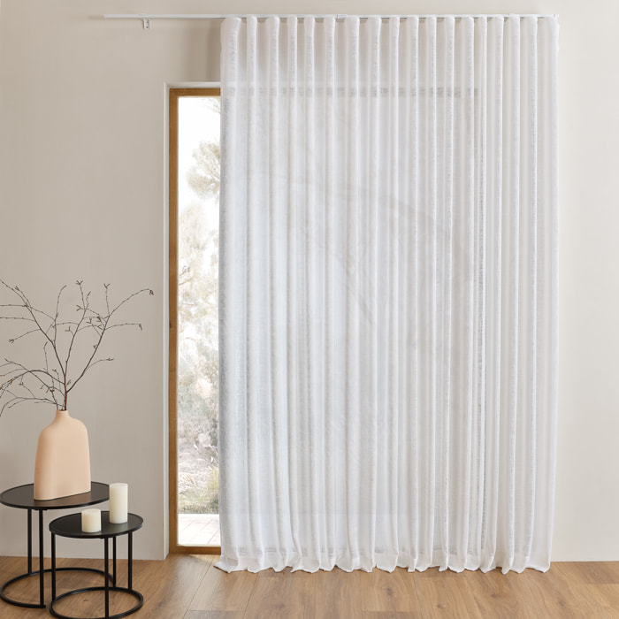 Kit rail extensible + Voilage poly-lin wave - Blanc