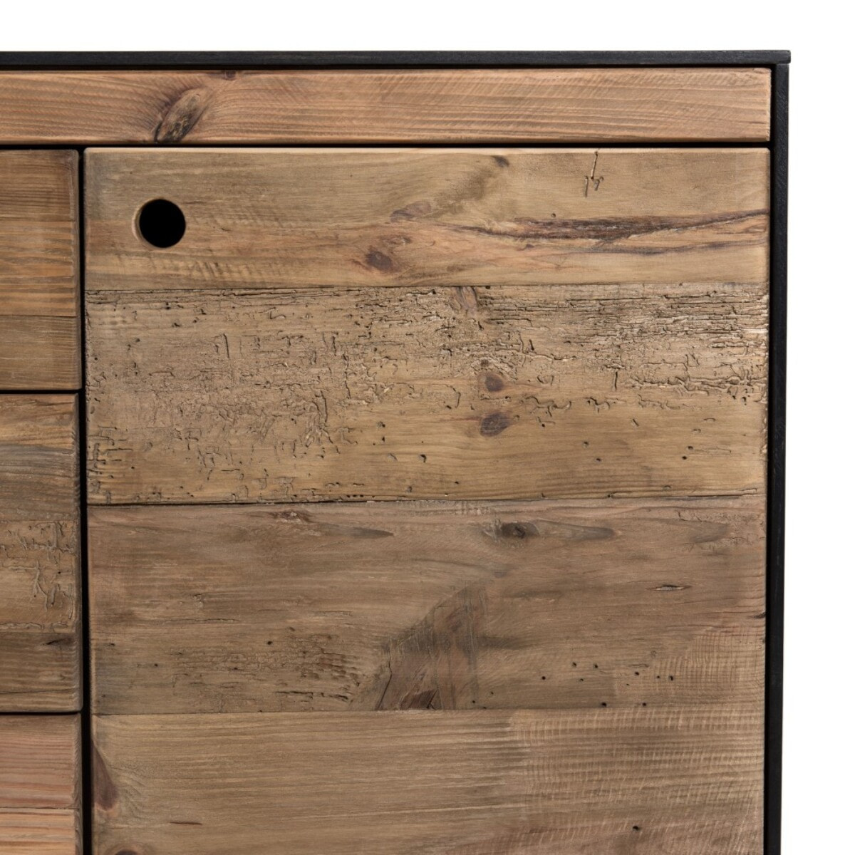 DANDY - Buffet 2 portes 3 tiroirs bois Pin recyclé naturel et noir