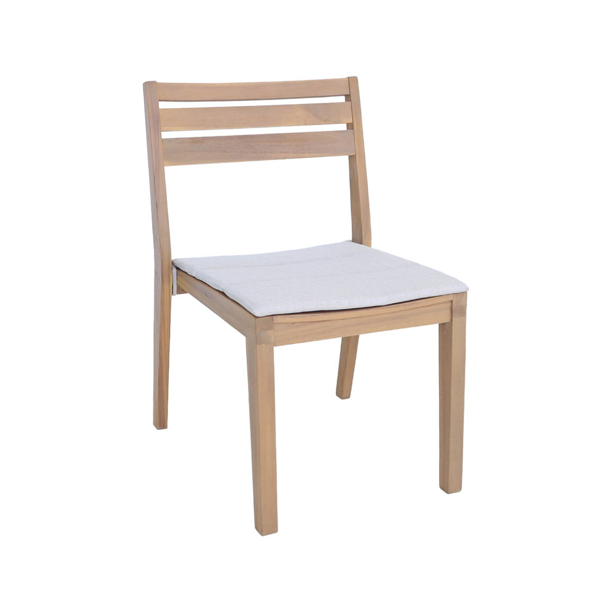 Lot de 4 chaises de jardin beige MERINA bois d'acacia avec coussin. 52 x 55 x 81 cm