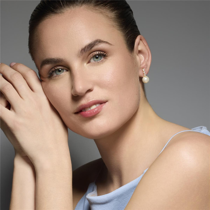 Pendientes acabado oro amarillo de 18k y Perla Blanca