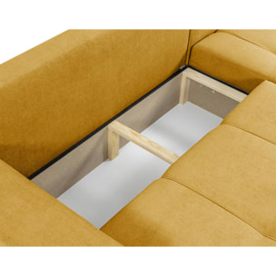 Nicole - canapé d'angle réversible 4 places convertible avec coffre en tissu - Jaune