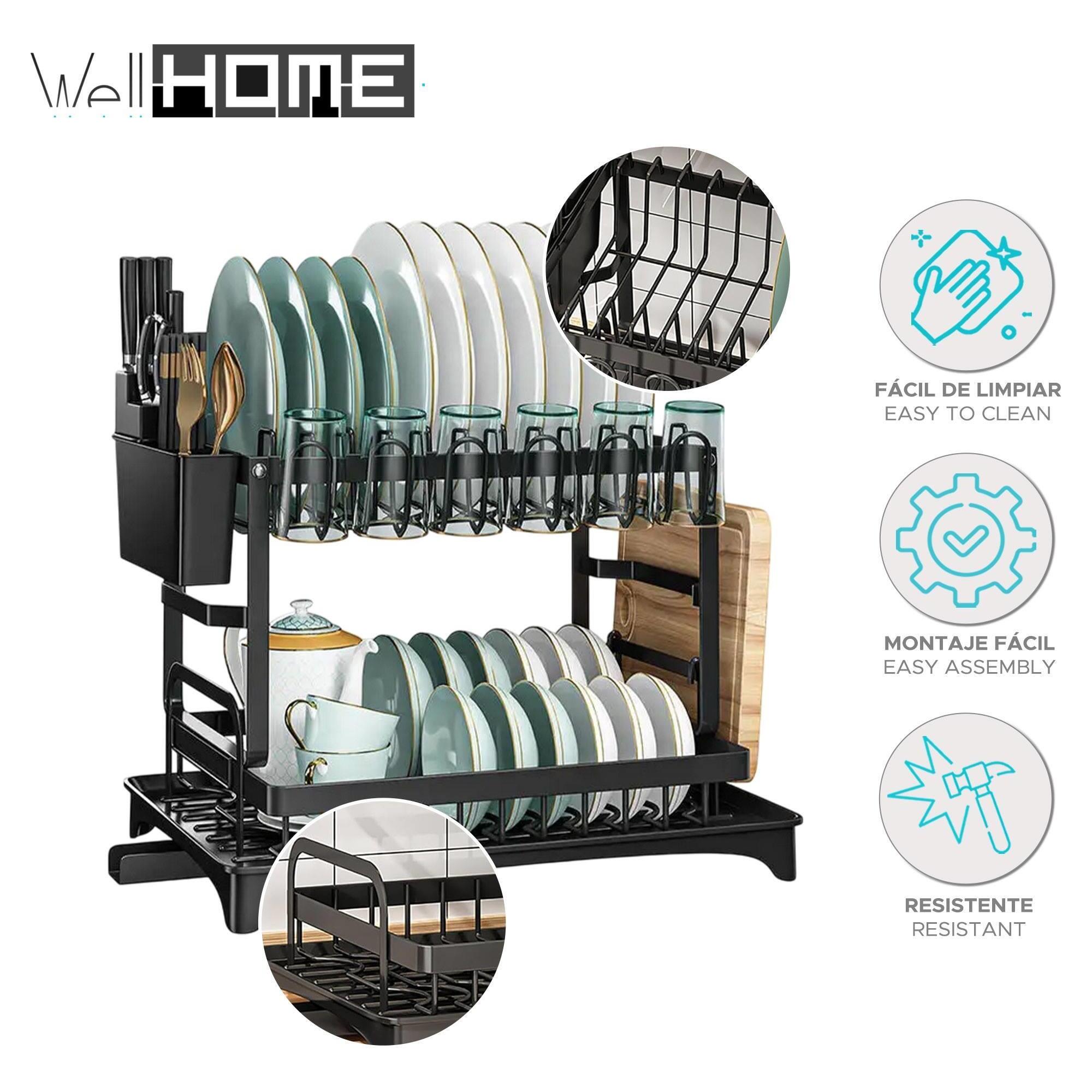 Well home escurreplatos de tres niveles color negro