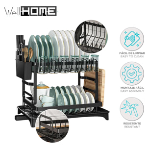 Well home escurreplatos de tres niveles color negro