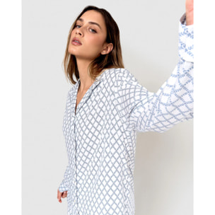 Pijama largo camisero de viscosa picota índigo