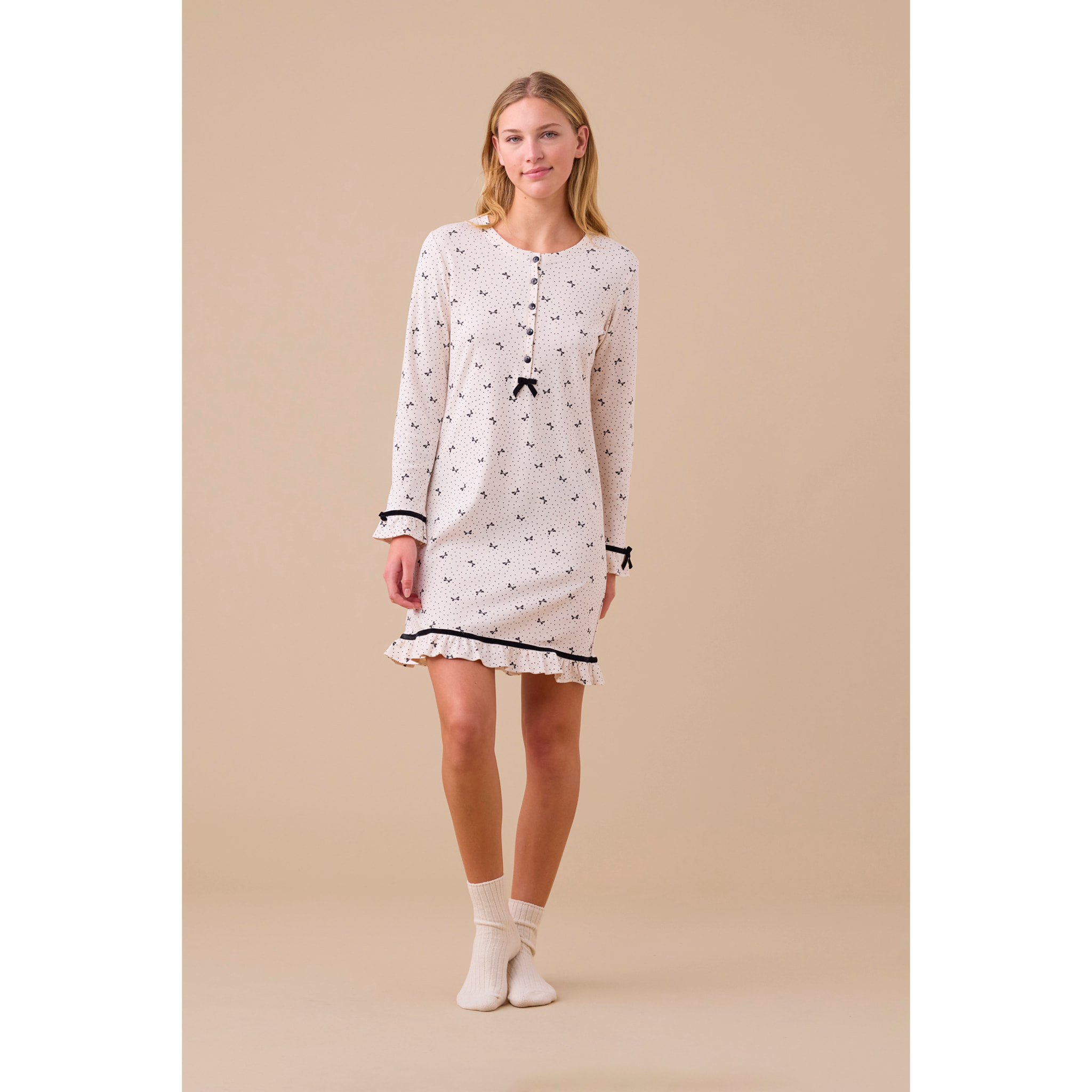 Camicia da notte donna caldo cotone articolo fiocco Noidinotte