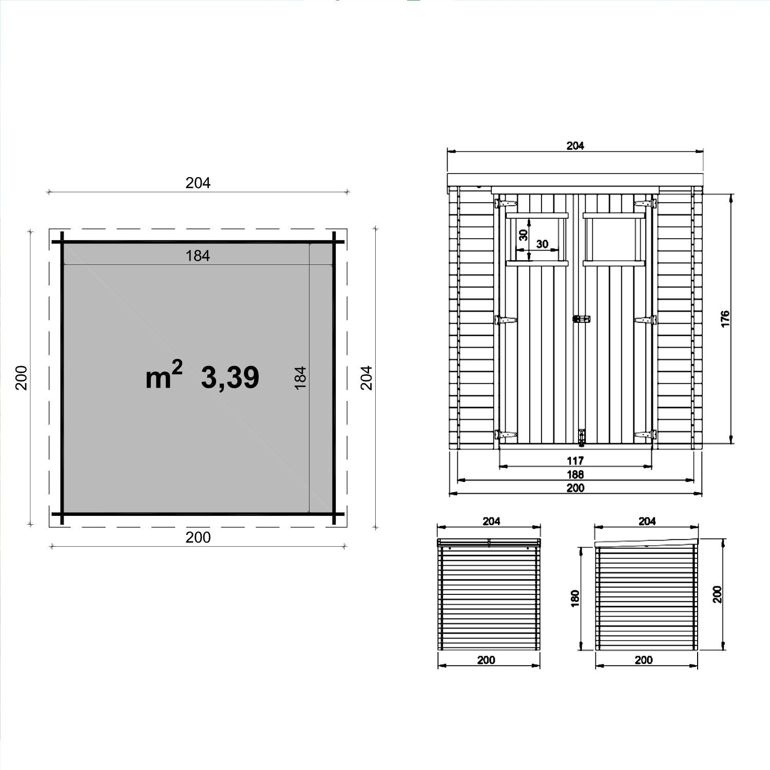 Birba - Casetta da giardino in legno di abete casetta da esterno 200x200x218H cm blockhouse ripostiglio da esterno