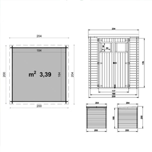 Birba - Casetta da giardino in legno di abete casetta da esterno 200x200x218H cm blockhouse ripostiglio da esterno